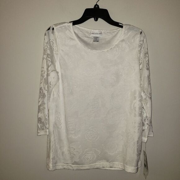 REBECCA MALONE WHITE 3/4 SHEER SLEEVE BLOUSE TOP NWT - Picture 1 of 6